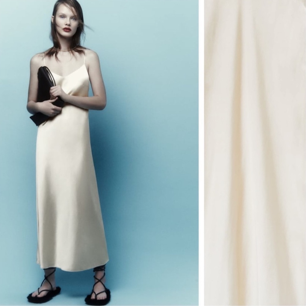 NWT. Zara Cava Satin Effect Camisole V-neck Midi Dress. Size M.